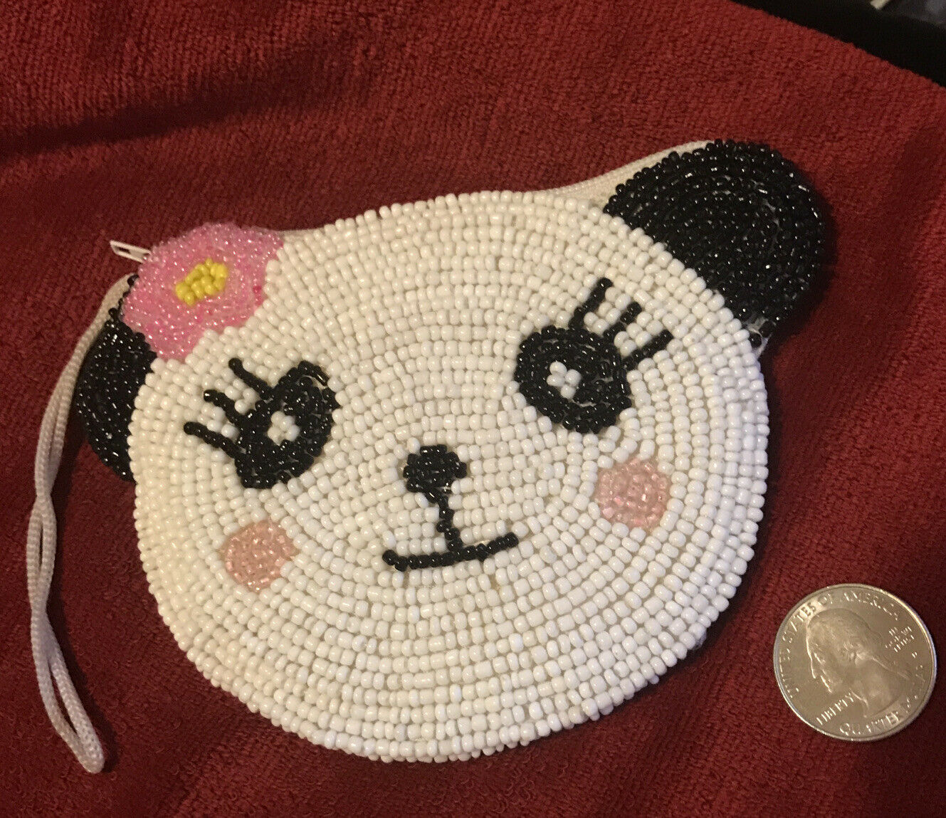 New No Tags Beaded  Zipper Style Coin Purse Wallet Pouch Girl Panda