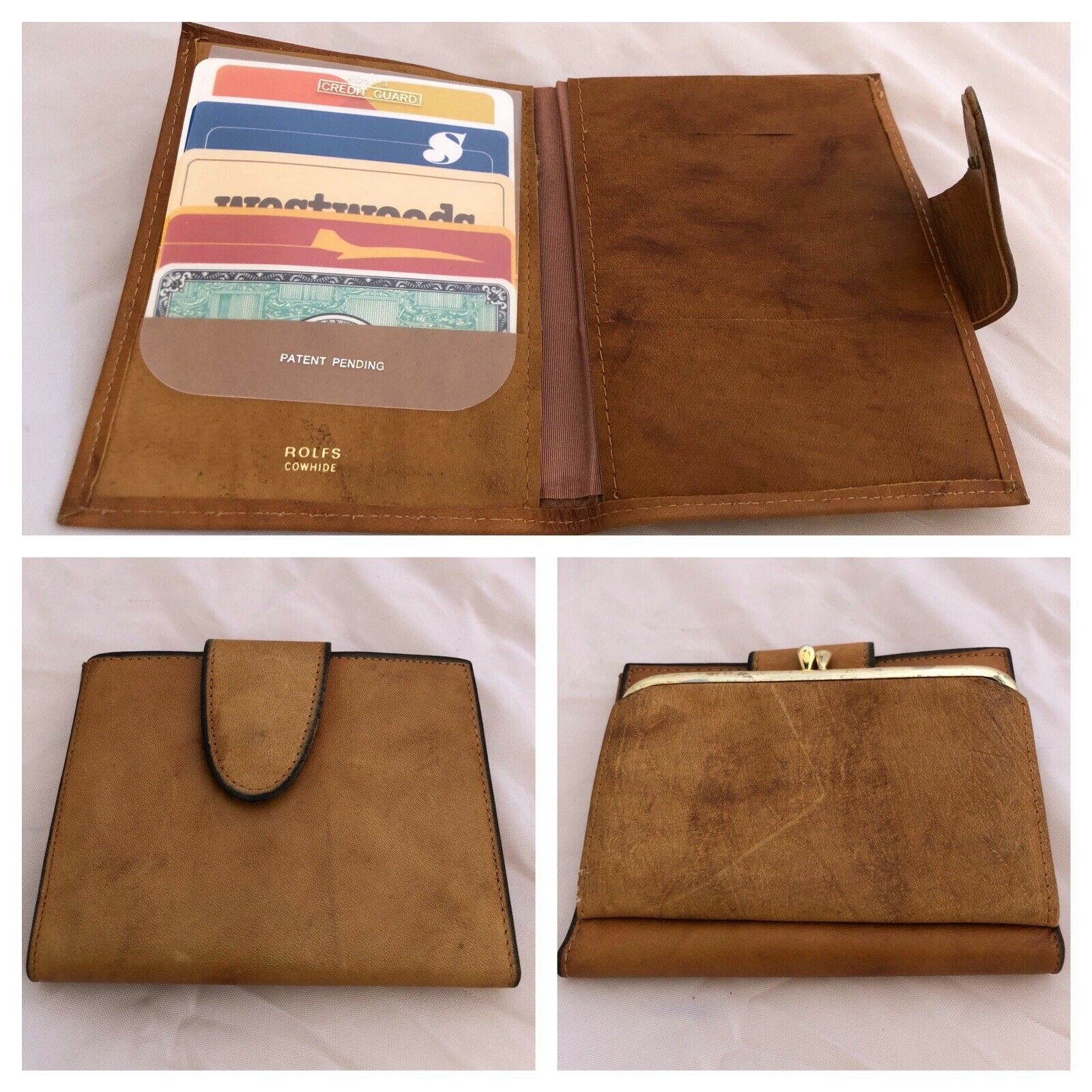 Vintage 80s Rolfs Honey Brown Leather Cowhide Bifold Coin Purse Wallet 4 X 5.25"