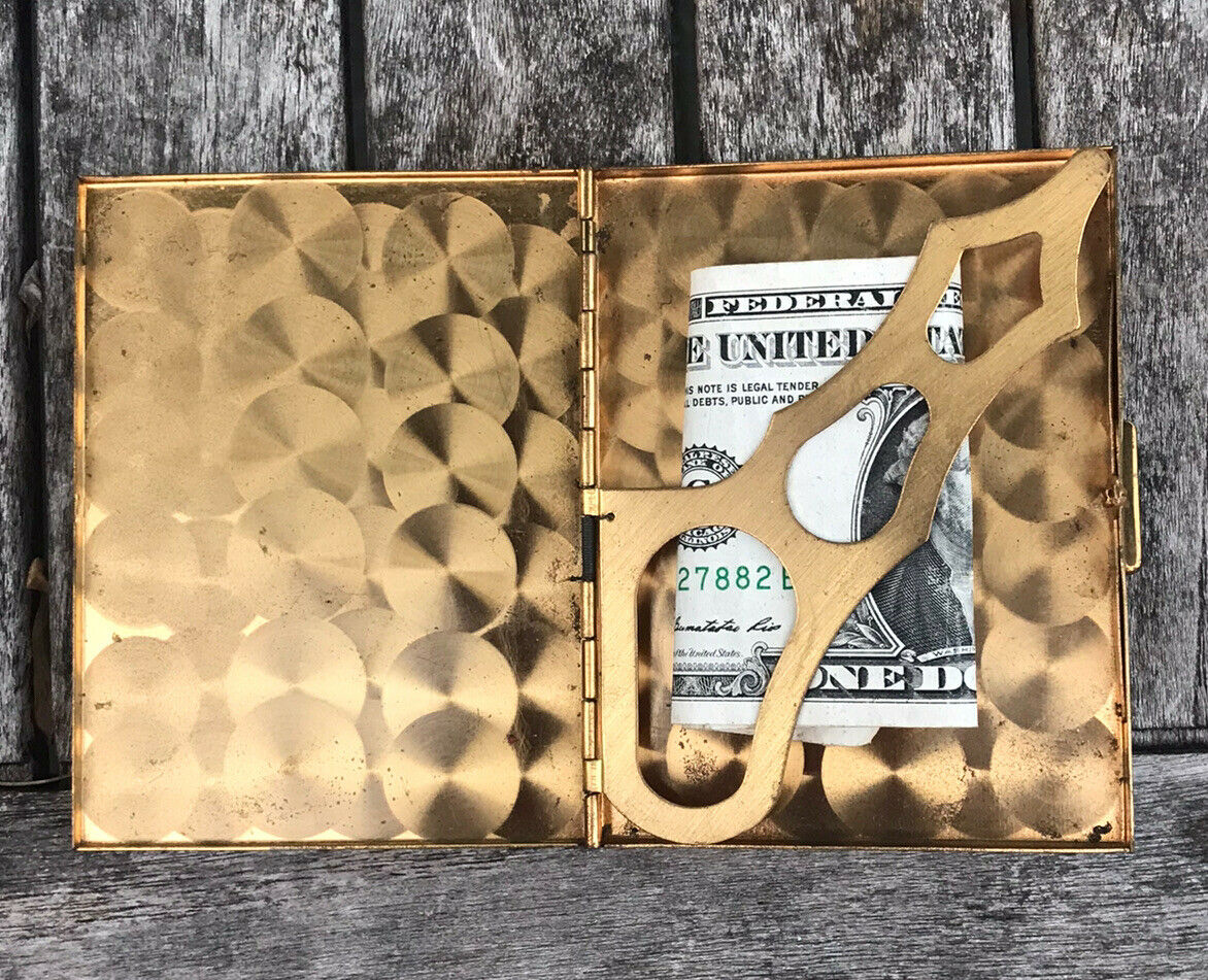 Vintage Yellow Leather Fleur De Lis Wallet Card Case