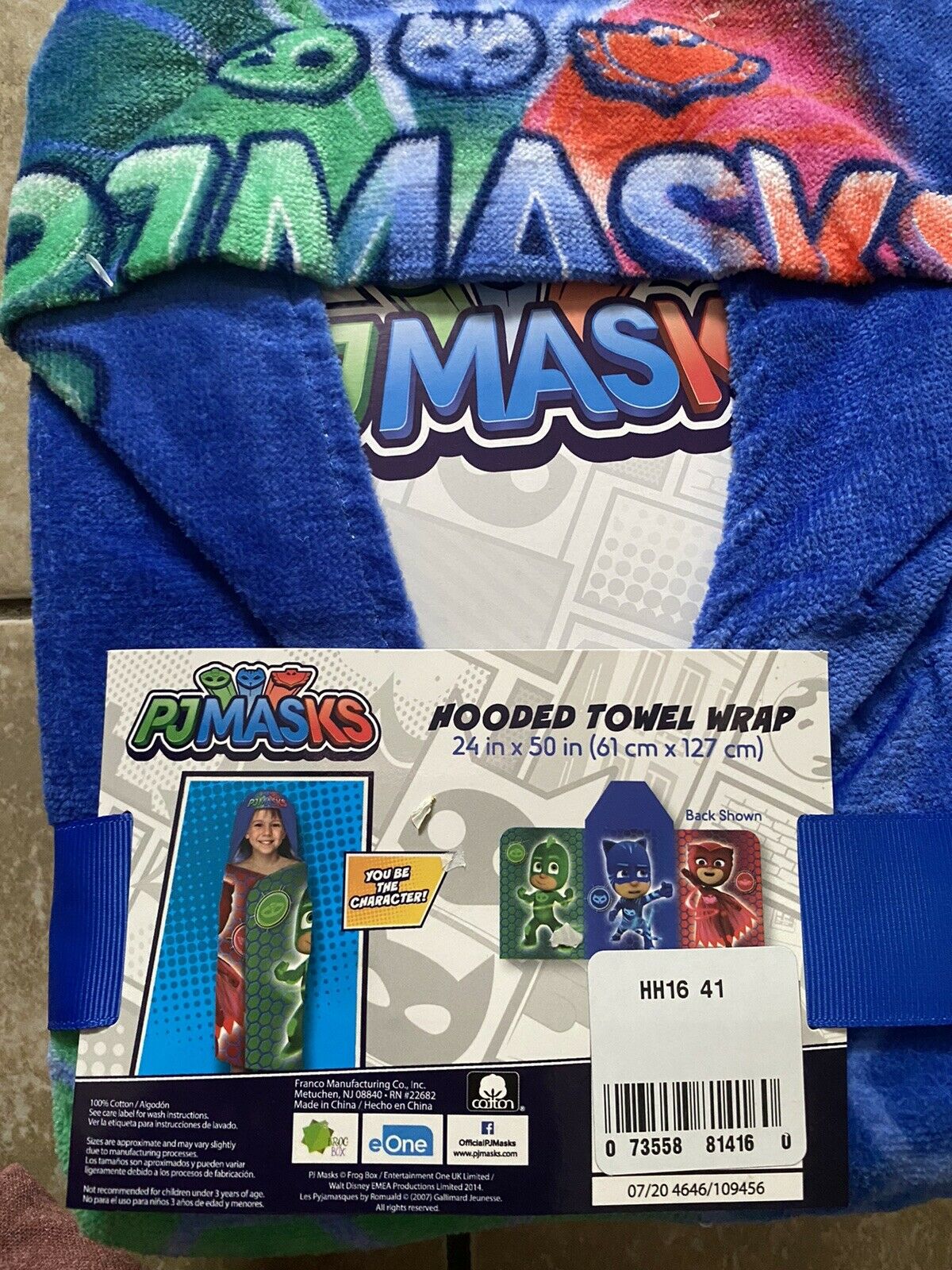 New Pj Masks Beach Hooded Towel Wrap 100% Cotton 50" By 24" Catboy Gekko Owlette
