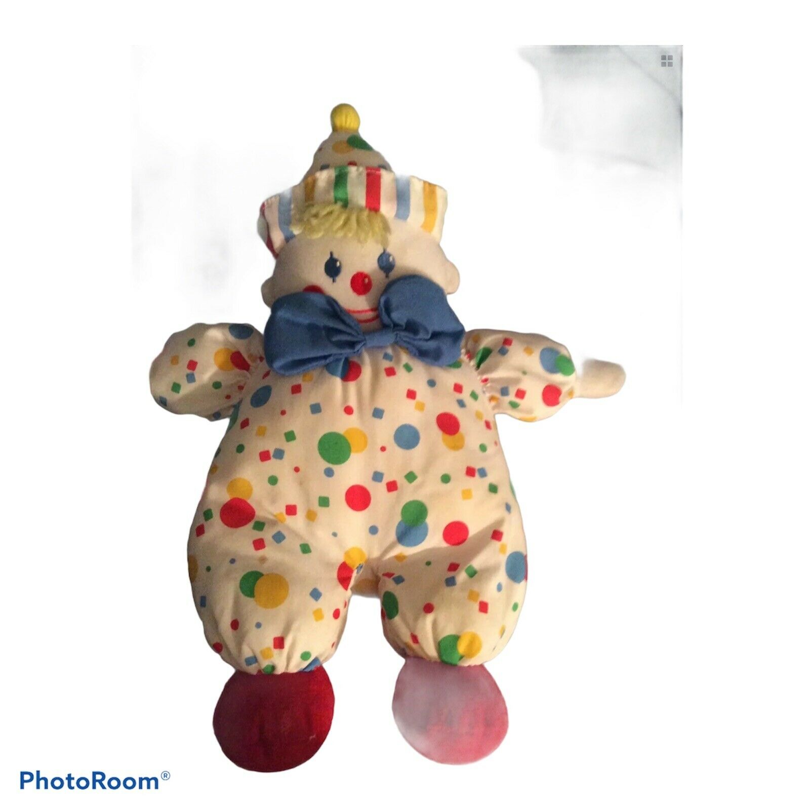 Eden Clown Primary Color Polka Dots Stuffed Plush Musical 14” Vintage