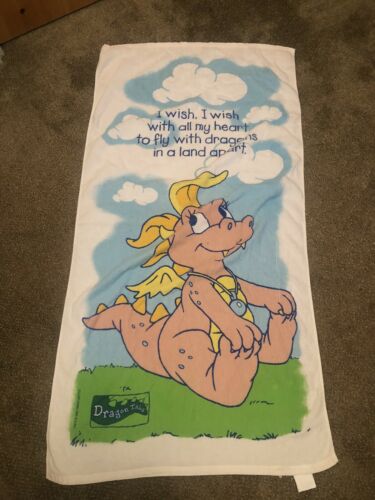 Vintage Dragon Tales Beach Bath Towel  52”x 29” Used 2001 Pink Dragon